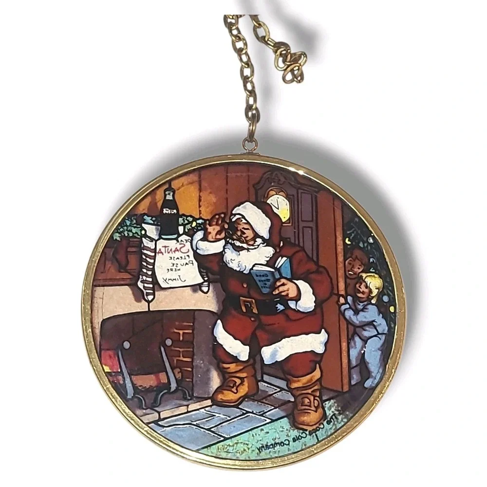 Rare Vintage 1985 Coca-Cola Santa Claus Suncatcher Christmas Ornament 3.5
